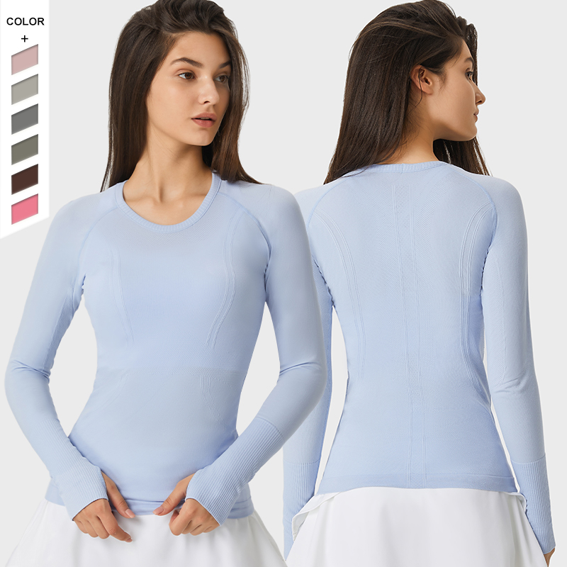 New Product Slim Fit Breathable Yoga Long Sleeved Round Neck Thumbs Holes Running Fitness Women's Long Sleeves