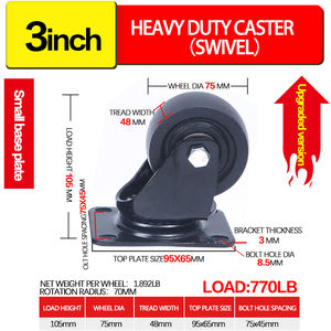 Hochleistungs-Nylon-Universal rad 3-Zoll-Ausrüstung Tragende Rollen Geeignet für eine breite Palette von Produkten 75 mm schwarzes Nylon - Product Image 4