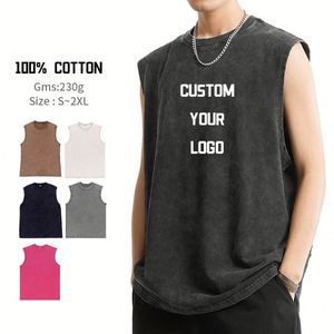 Custom Sample 230GSM Breathable Acid Washed <b>Vest</b> Hip Hop 100% Cotton <b>Mens</b> Embroidered Printed Streetwear Summer Sleeveless - Product Image 1