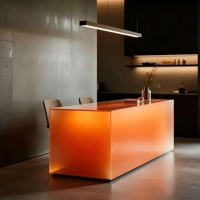 Comptoir de bar en acrylique de luxe haut de gamme avec éclairage LED orange, table longue épaissie sur mesure, idéal pour villa, salon, hôtel