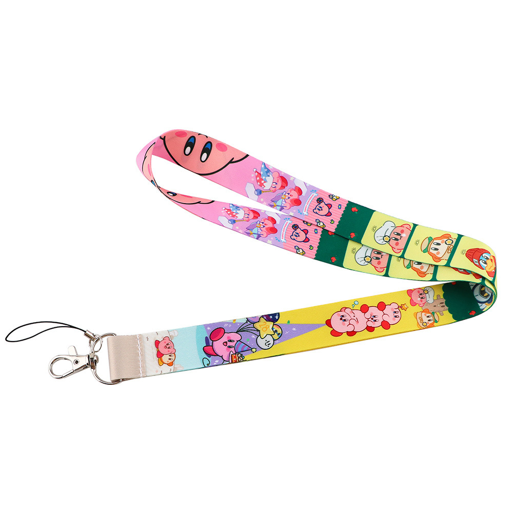 Phone Neck Lanyards Accessories Lovely Cartoon Kirby Lanyard Wholesale Custom ID Name Card Case Cover Satin Lanyards Gifts Image 3