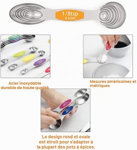 Ensemble de cuillères doseuses magnétiques à double tête en acier inoxydable rose, écologiques, lavables au lave-vaisselle, 8 pièces, rangement facile - Product Image 3