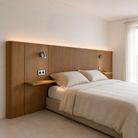 Système de panneaux muraux pour tête de lit en placage de noyer moderne et luxueux, avec éclairage LED, pour chambre d'hôtel