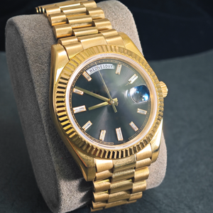 <span class=keywords><strong>Montre</strong></span> automatique mécanique de luxe avec cadran noir et or, sertie de moissanite baguette GRA VVS, testée au diamant - Product Image 1