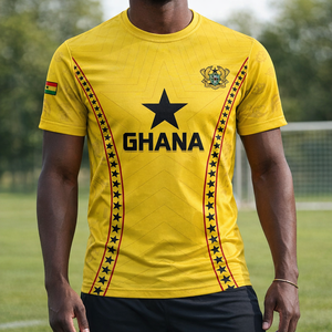 T-shirt à col rond avec motif étoile noire du Ghana, maillot de football pour hommes, maillot du Ghana 2026, impression intégrale personnalisée, sublimation, manches courtes - Product Image 1