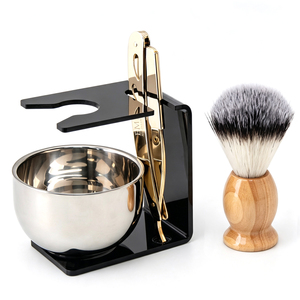 Set ZY 6 pz. Nero in Acrilico per Rasatura: Supporto per Rasoio, Ciotola in Acciaio 201, Spazzola in Corno di Faggio + Nylon, 20 Lame, Legno – Ideale per Salone, Barbiere, Toelettatura - Product Image 3
