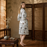 Robe de luxe en polyester à motif floral pour femme, nouvelle collection, imprimé encre chinoise, kimono, peignoir à manches trois-quarts, col en V, longueur genou, pour mariage