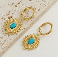 Boucles d'oreilles en acier inoxydable bleu turquoise titane acier tournesol design simple niche rétro boucles d'oreilles fille