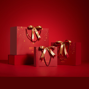 Màu đỏ lễ hội Giáng sinh năm mới quà tặng sinh nhật Túi giấy Kraft có thể tái chế dây rút ruy băng Màn hình in tùy chỉnh phổ quát - Product Image 6