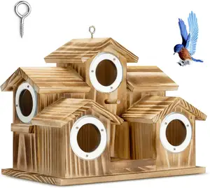Factory Wholesale Hot Sell Bird Houses Outside 3 Hole Room Outdoor Hanging House Wooden