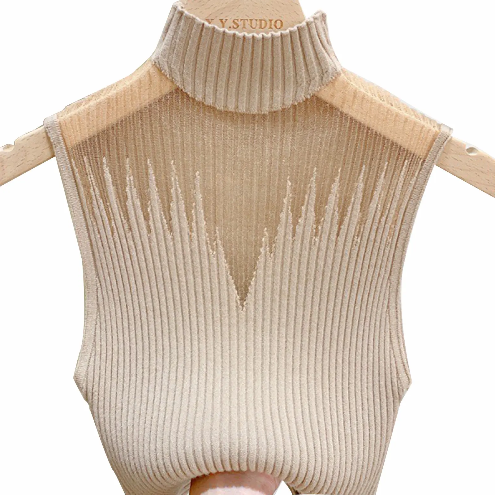 Mesh Hanging Neck Semi-High Neck Knitted Small Vest Undershirt Slim Sleeveless Solid Short Sweaters Tanks