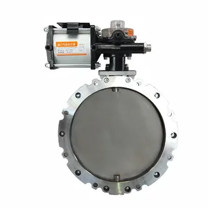 DN100 4 Inch 220V PN6 10 16 Single Double Flange Ductile Cast Iron Pneumatic Actuated Dust Cement Pneumatic Butterfly Valve