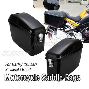 1 Par de Maletas Laterales Universales para Motocicleta de 30L, Negras/Blancas, Caja Rígida para Tanque de Combustible, Alforjas para Harley Honda - Product Image 1