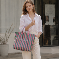 Sac fourre-tout sophistiqué en PVC rayé, imperméable, doux, élégant, léger, avec bouton magnétique, simplicité urbaine, été, automne, hiver