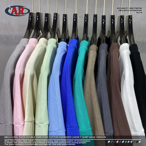 Vintage 230G de algodón puro grueso de gran tamaño hombro caído blanco negro suelto Unisex hombres camiseta para el verano - Product Image 5