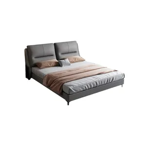 Cama suave de madera maciza de lujo ligera italiana nueva simple moderna