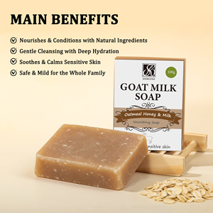 Savon en barre au <span class=keywords><strong>lait</strong></span> <span class=keywords><strong>de</strong></span> chèvre marque privée, nourrissant et <span class=keywords><strong>exfoliant</strong></span> à l'avoine pour une hydratation apaisante et un nettoyage doux - Product Image 3