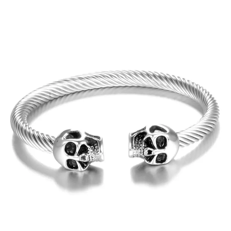 Personality Hip Hop Men's Gothic Titanium Wire Cuff Bracelet Skull Bracelet for Men