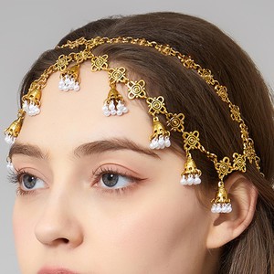 Exquisita Cadena para la Frente con Borla de Campana Floral en Tono Dorado y Cuentas Rosas, Ideal para Regalo, Hipoalergénica - Product Image 6