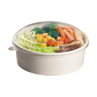 Bol jetable biodégradable écologique en papier kraft blanc à paroi simple pour soupe, salade, ramen, biscuits avec couvercle en plastique
