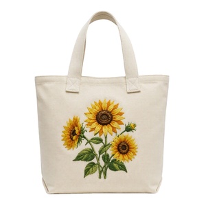 Embroidery <b>Sunflower</b> Canvas Tote Bag Handmade Design Eco Friendly Reusable Custom Wholesale Open <b>Top</b> Shopping Use - Product Image 1