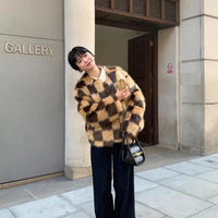 Manteau pour femme tendance, style automne-hiver, à carreaux, en fausse fourrure, à manches longues, épais, chaud, luxueux, essentiel, sans cruauté, de qualité supérieure