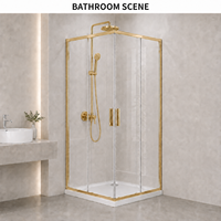 Porte de douche coulissante en verre d'angle dorée, cabine de douche 1950 mm (H) et 680-1200 mm (L), verre trempé, pour hôtel, salle de bain, appartement