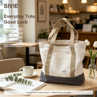 Sac fourre-tout en toile personnalisé, colorblock, sac à bandoulière en coton pour femmes, grande capacité avec larges bretelles, poche, sac de shopping écologique réutilisable
