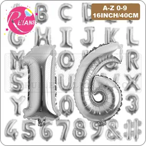 16英寸银 A-Z 0-9 可选 DIY 字母编号气球铝箔氦气气球生日婚礼派对装饰