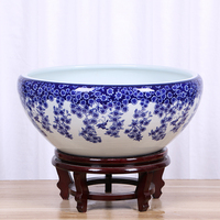 Jingdezhen Pot en porcelaine bleu blanc pot de fleurs en céramique bol salon décoration avec Lotus herbe vert porc