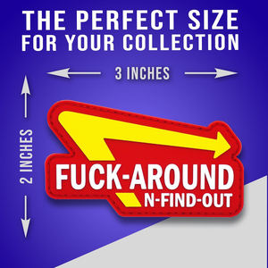 Parche de PVC con la Frase FUCK-AROUND N-FIND-OUT - Gancho - Para Amantes de las Hamburguesas y Fanáticos de los Parches Divertidos - Parches Personalizados Humorísticos - Product Image 2