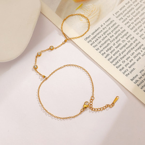 Bracelet à doigts en acier inoxydable, anneau rond avec zircone cubique sertie pavé, pour femme, bijou cadeau - Product Image 3