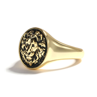 Bague Lion Dorée Vintage en Argent Sterling 925, Bague Chevalière Plaqué Or pour Hommes et Femmes