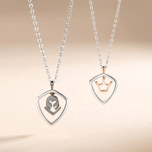 Colliers simples coréens S925 en argent princesse et <span class=keywords><strong>chevalier</strong></span> <span class=keywords><strong>Valentine</strong></span> Couple pour amoureux - Product Image 3