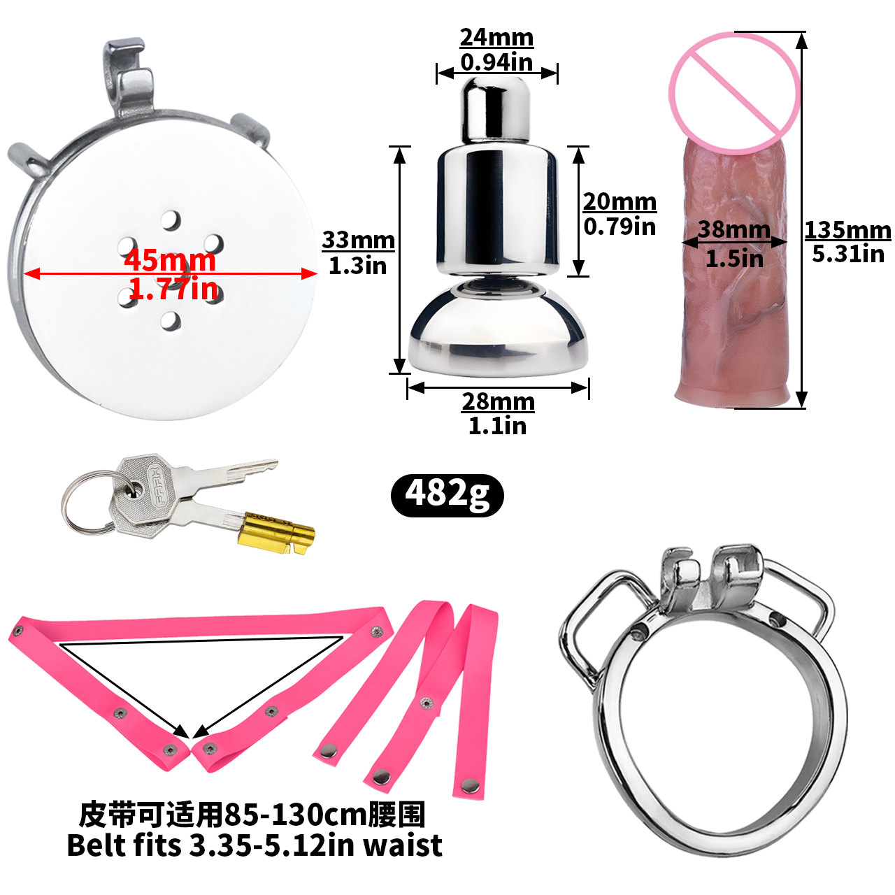 anneau incurvé + pénis taille M + ceinture rose