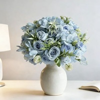 Buket Bunga Mawar Hydrangea Buatan Campuran, Bunga Mawar Buatan, Bunga Sutra, Realistis, Buatan Tangan untuk Dekorasi Pernikahan Natal