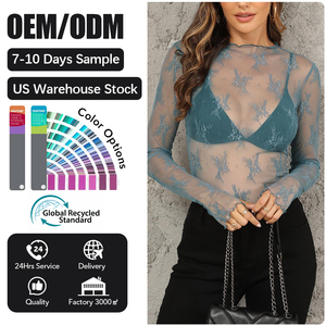 Blus Grosir Kustom Elegan Wanita Kasual Lengan Panjang Atasan Jaring dengan Kerah Mock Neck Blus Transparan Kemeja Wanita Atasan - Product Image 1