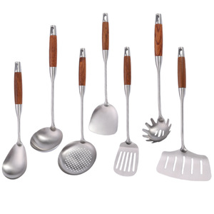 Ensemble d'ustensiles de cuisine en acier inoxydable avec manche en bois de rose 304, spatule épaisse pour la maison, écumoire, louche à soupe, cuillère à nouilles - Product Image 5