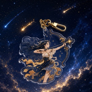 Llavero de acrílico personalizado OEM de fábrica con signo zodiacal Sagitario, colgante de Arquero y <span class=keywords><strong>Doncella</strong></span>, cierre dorado, regalo de cumpleaños al por mayor - Product Image 2