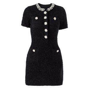 Abito <span class=keywords><strong>in</strong></span> <span class=keywords><strong>Maglia</strong></span> da Donna Autunno Inverno Nuovo Modello con Perline Pesanti Aderente Elegante e Sexy a Maniche Corte - Product Image 6