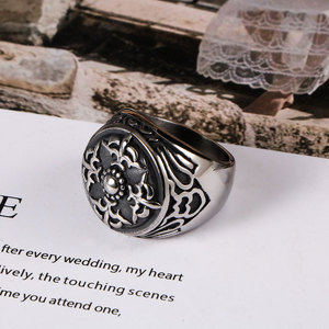 European American Retro Flower Pattern <b>Titanium</b> Steel <b>Ring</b> Men's Jewelry Gift SA805 - Product Image 1