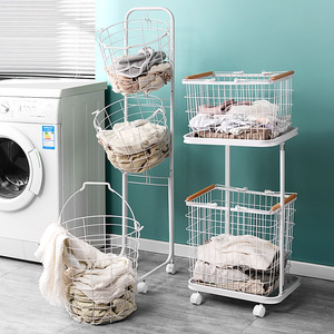 <b>Laundry</b> Basket Two Layer White Wheeled Clothes <b>Storage</b> Organizer With Wheels For Home Use - Product Image 2