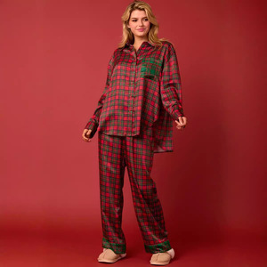 Best Verkopende Hoge Kwaliteit Geruite Satijn Lange Mouw Loungewear Kerst Vrouwen Pyjama Set - Product Image 1