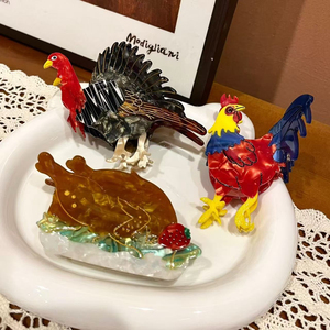 Fermaglio per capelli in acetato a forma di gallo, design creativo a tema animale, lussuoso fermaglio a pinza a forma di gamba di pollo per uso quotidiano - Product Image 2