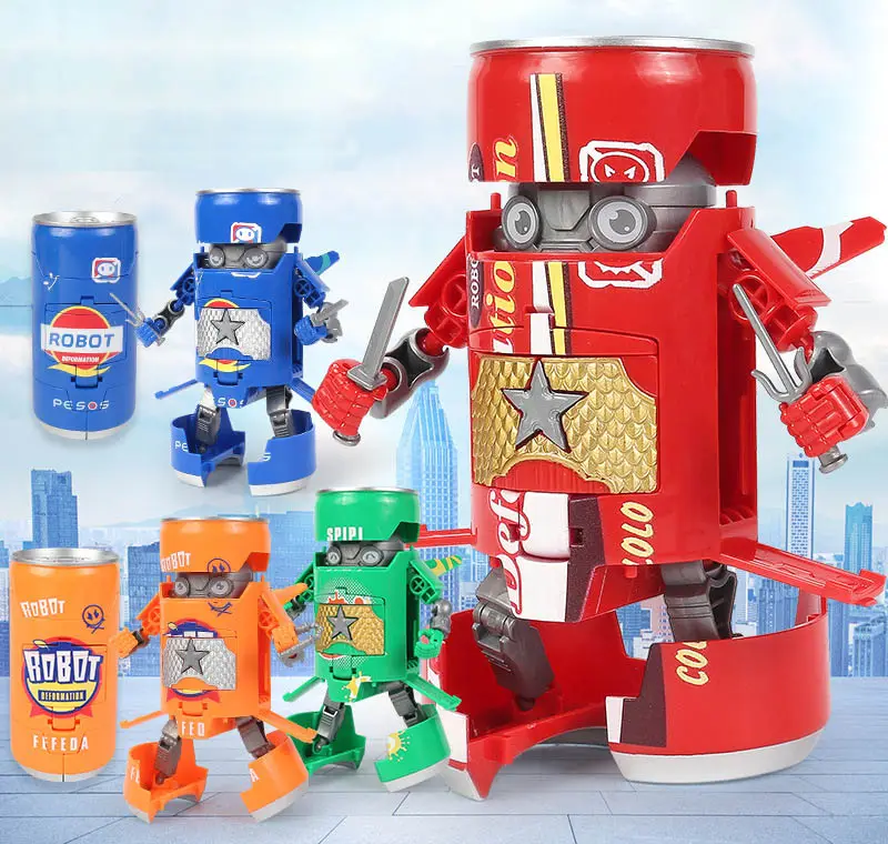 Robot de juguete transformable para niños, juguete transformable de refrescos, 4 artículos, novedad