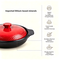 Casserole plate en céramique à induction, motif écailles de dragon, avec couvercle en dôme et poignée non amovible, résistante aux hautes températures, compatible gaz, écologique