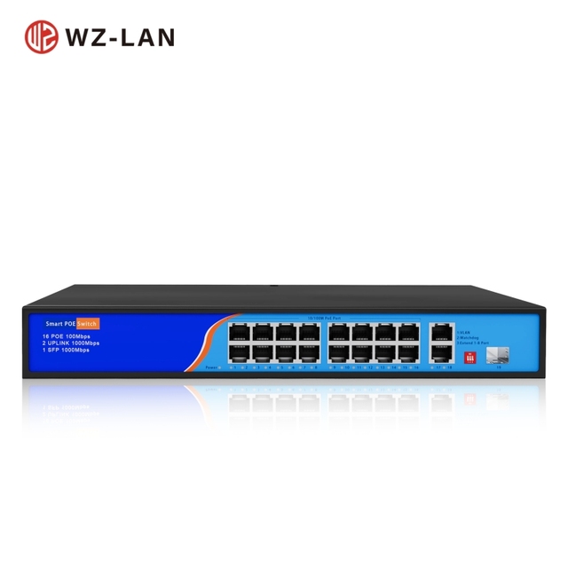 Multi-Functional 16-Port PoE Switch with Surge Protection and VLAN 2* 10/100/1000Base-T RJ45 Network Port