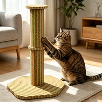 Arbre à chat en liège naturel avec base hexagonale, en feutre rayé vert et marron, griffoir vertical pour chats d'intérieur
