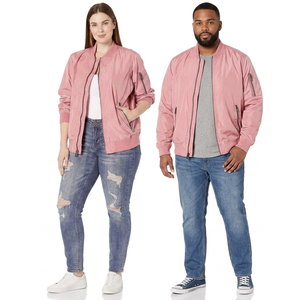 Unisex <b>Pink</b> Hooded <b>Waterproof</b> Bomber <b>Jacket</b> Heart Pattern Zipper Closure Casual Style High Street Style Polyester Material - Product Image 1
