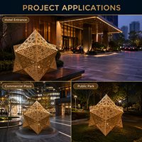 Nouvelle conception de lanterne géométrique en acier inoxydable de luxe, sculpture en forme d'étoile découpée au laser, LED dorée, pour hôtel, place publique, parc, extérieur, taille personnalisée, OEM